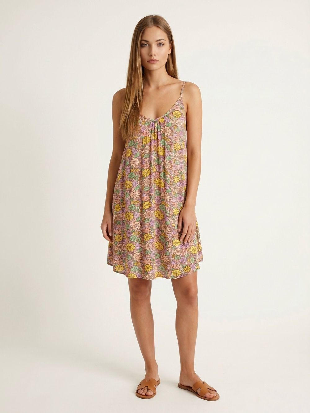 🌻NEW w.tag Roxy Spring Adventure Mini Dress Floral Spaghetti Strap Sundress XS
